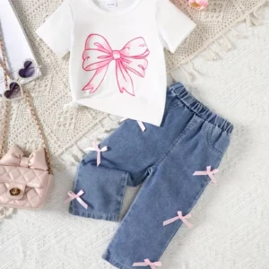 Conjunto pantalón jeans más Polo con lazos rosados